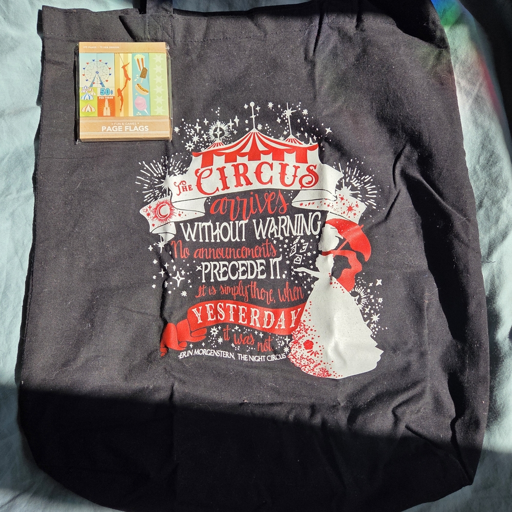 Black Night Circus Graphic Tote Bag With Sticky Notes